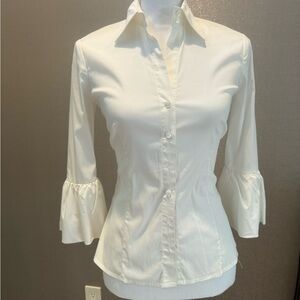 BCBG Max Azria white cotton poplin button down blouse
